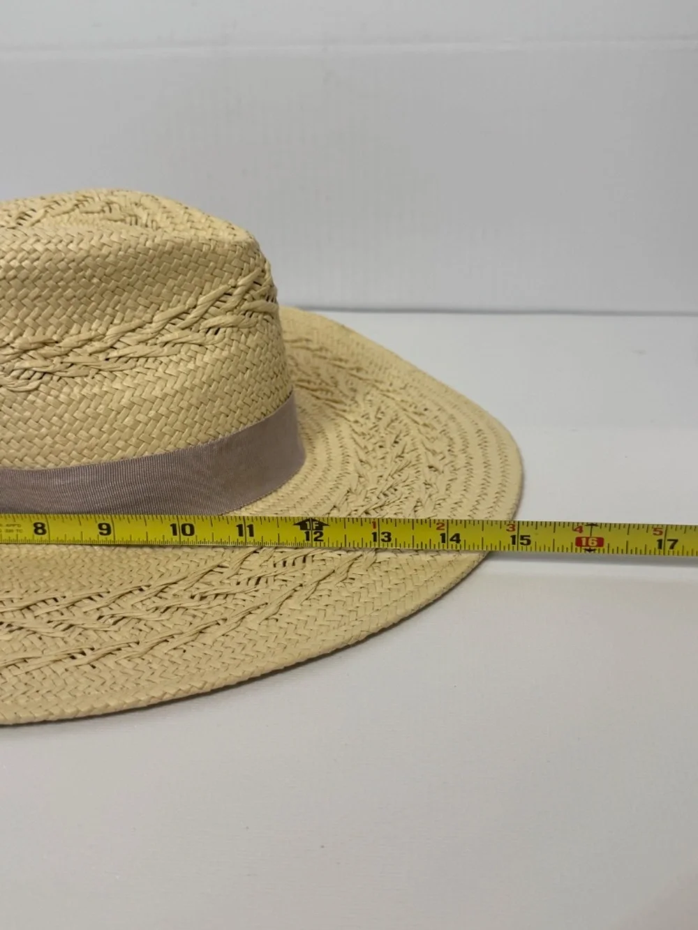 BTB Los Angeles Carrie Wide Brim Woven Straw Sun Hat Taupe Ribbon Size S